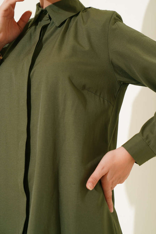 Classic Collar Oval Cut Navy Blue Shirt