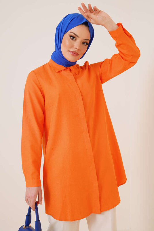 Klasik Yakalı Oval Kesim Oranj Gömlek