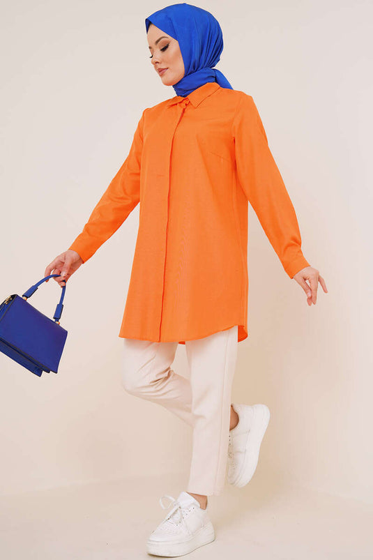 Klasik Yakalı Oval Kesim Oranj Gömlek