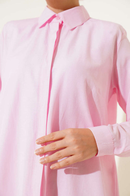 Klasik Yakalı Oval Kesim Pembe Gömlek