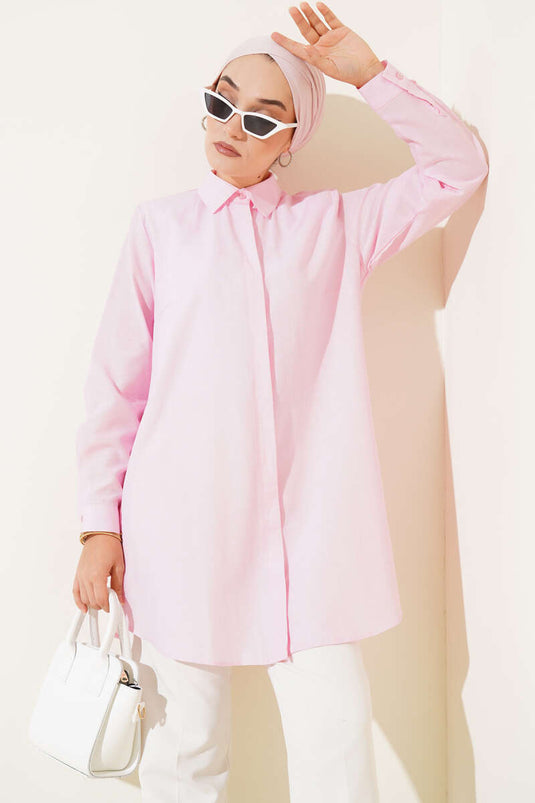 Chemise rose classique à col ovale