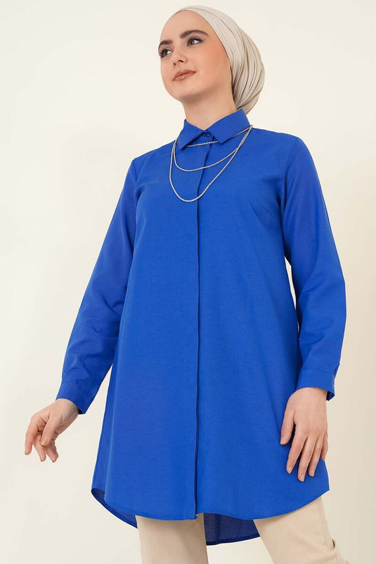 Klasik Yakalı Oval Kesim Saks Gömlek