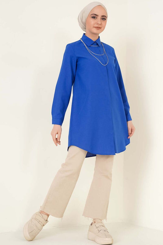 Klasik Yakalı Oval Kesim Saks Gömlek