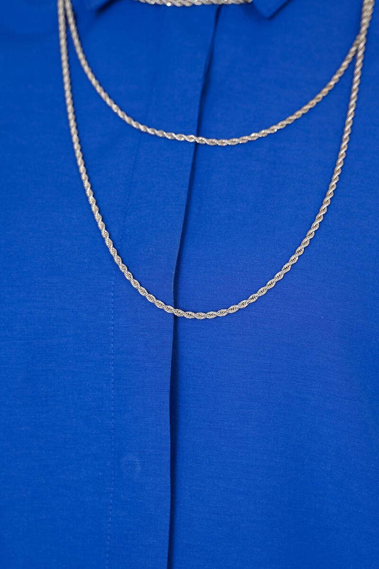 Klasik Yakalı Oval Kesim Saks Gömlek