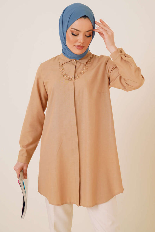 Klasik Yakalı Oval Kesim Toprak Gömlek