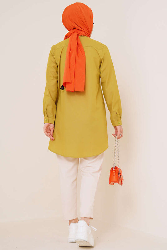 Klasik Yakalı Oval Kesim Yağ Yeşili Gömlek