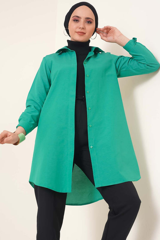 Klasik Yakalı Oval Kesim Yeşil Gömlek