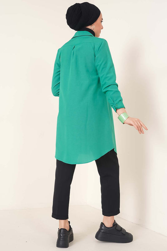 Klasik Yakalı Oval Kesim Yeşil Gömlek