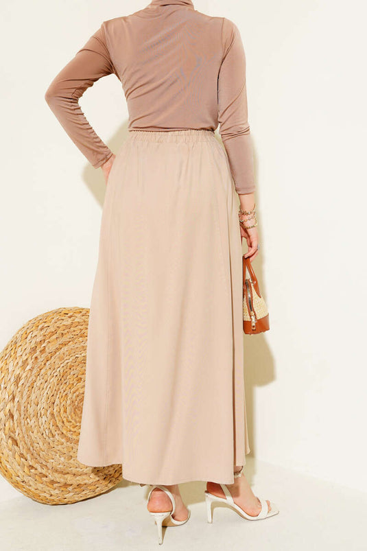 Jupe évasée couleur latte en Tencel avec taille élastique et poches