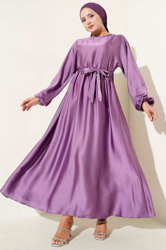 Robe de soirée évasée à taille élastique lilas