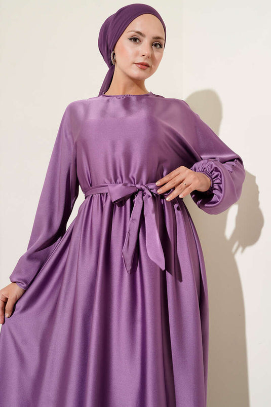 Robe de soirée évasée à taille élastique lilas