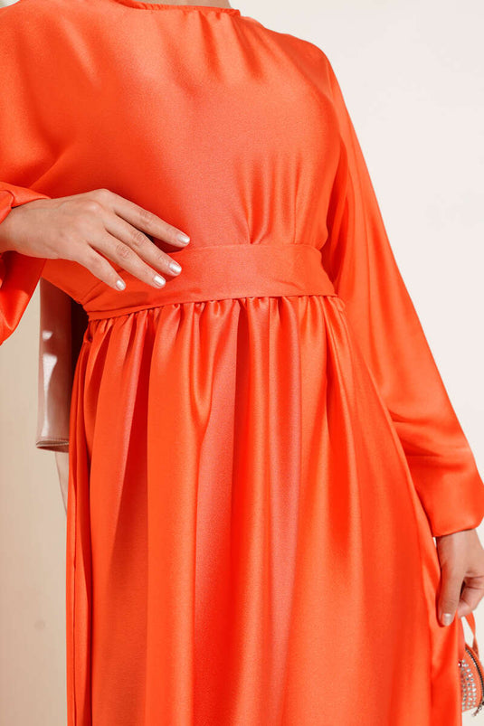 Flared Elastic Waist Evening Dress Orange