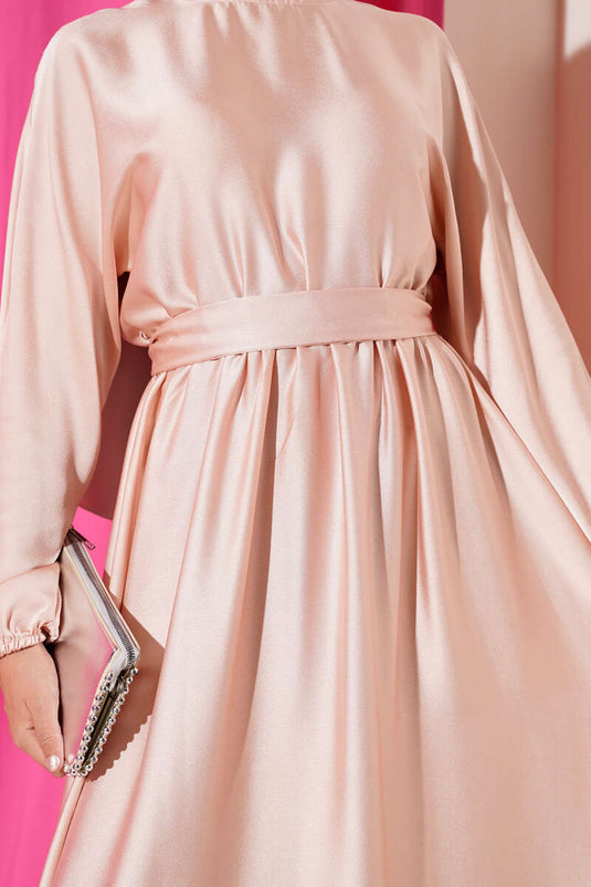 Flared Elastic Waist Dress Evening Dress Powder