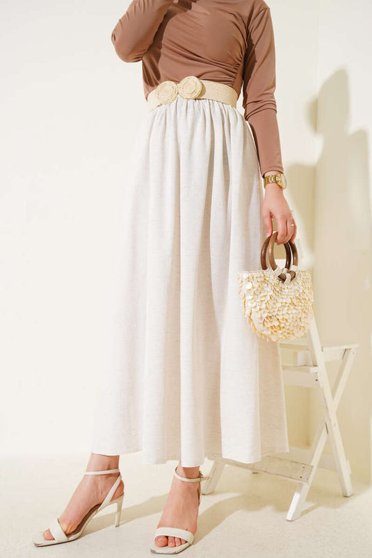 تنورة واسعة بسحاب باللون البيج