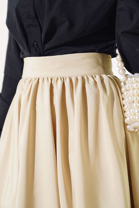 Flared Taffeta Skirt Beige