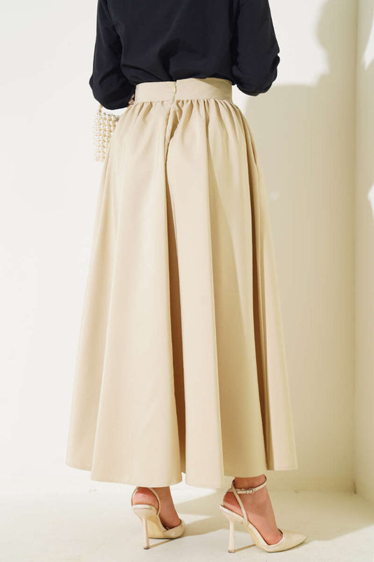 Flared Taffeta Skirt Beige