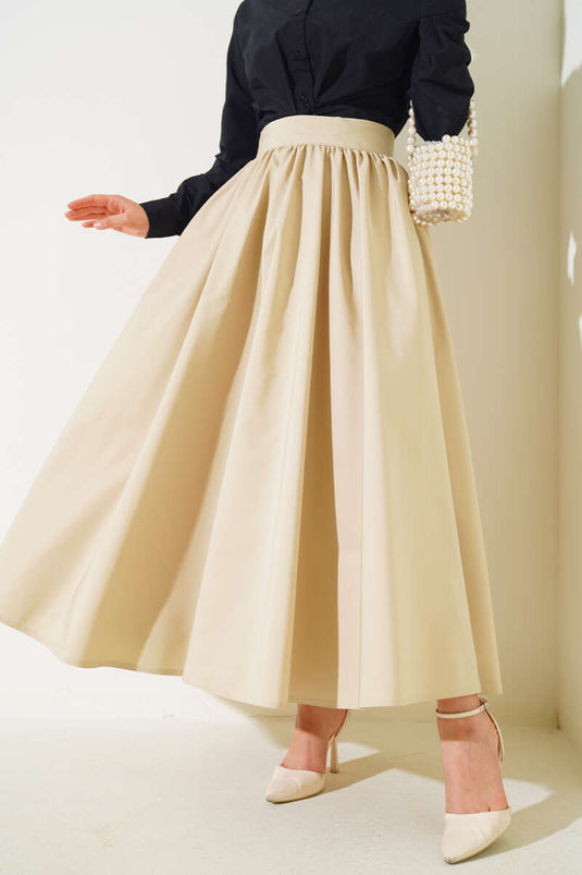 Flared Taffeta Skirt Beige