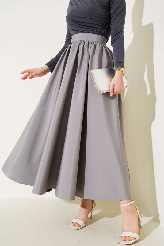 Flared Taffeta Skirt Gray