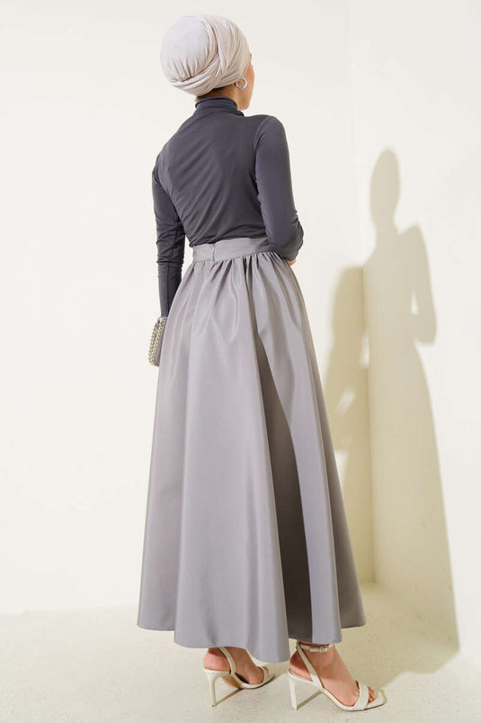 Flared Taffeta Skirt Gray