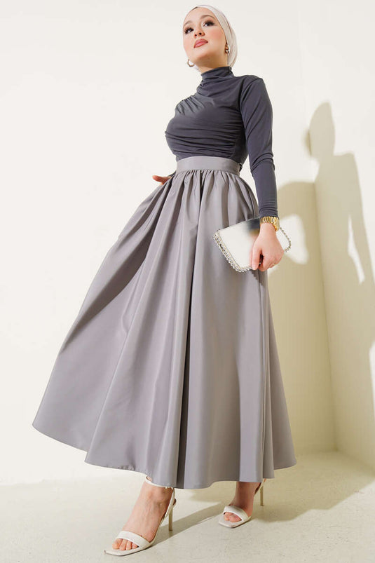 Flared Taffeta Skirt Gray