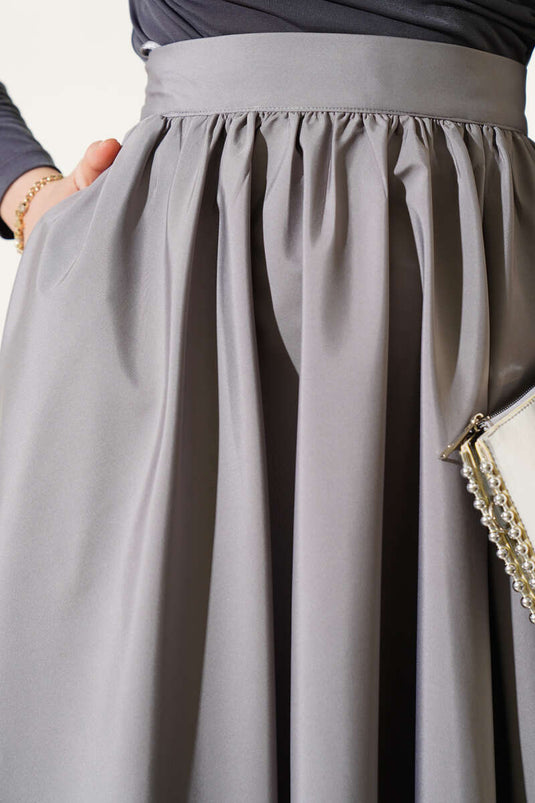 Flared Taffeta Skirt Gray