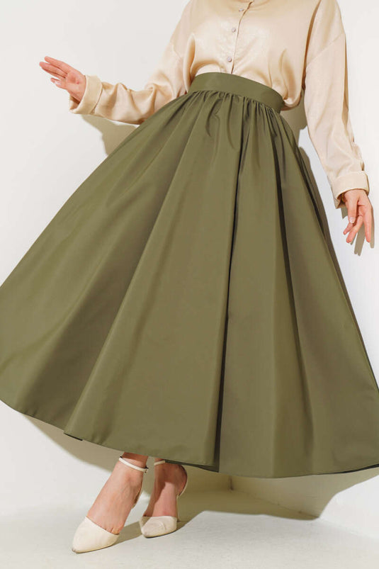 Flared Taffeta Skirt Khaki