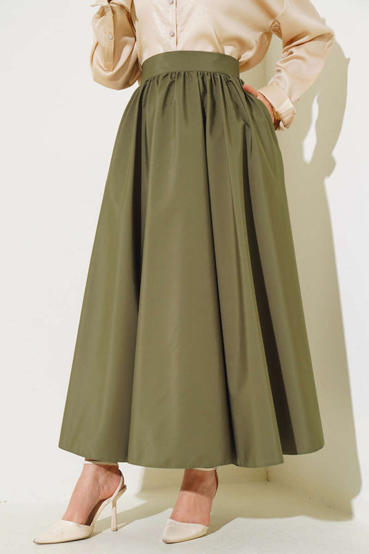 Flared Taffeta Skirt Khaki