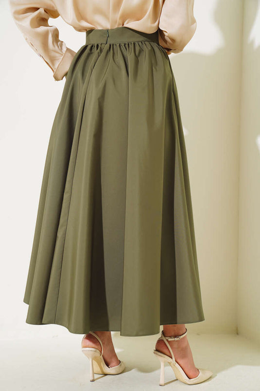 Flared Taffeta Skirt Khaki