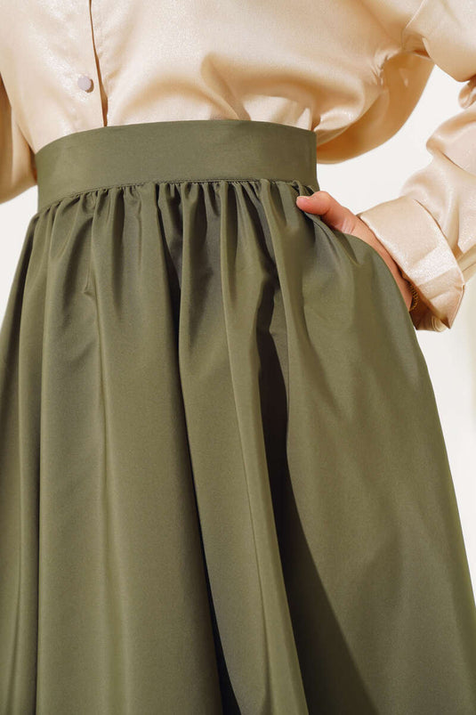 Flared Taffeta Skirt Khaki