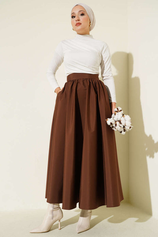 Flared Taffeta Skirt Brown