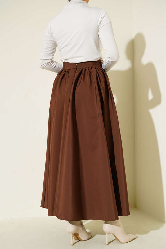 Flared Taffeta Skirt Brown