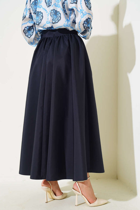 Flared Taffeta Skirt Navy Blue
