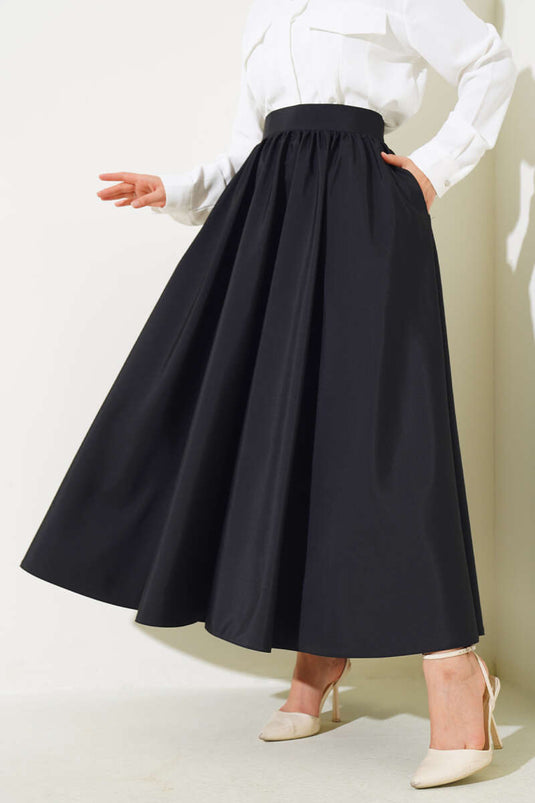 Flared Taffeta Skirt Black