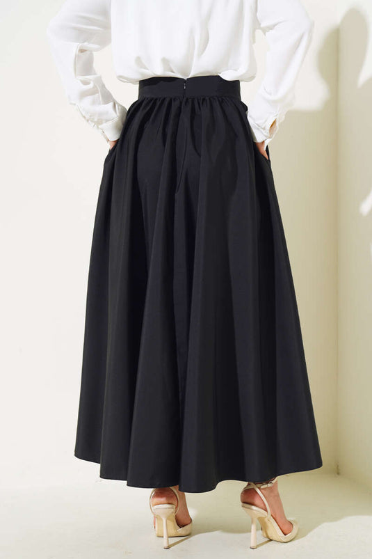 Flared Taffeta Skirt Black
