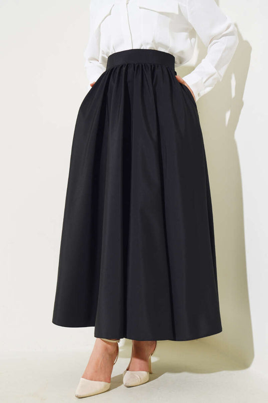 Flared Taffeta Skirt Black