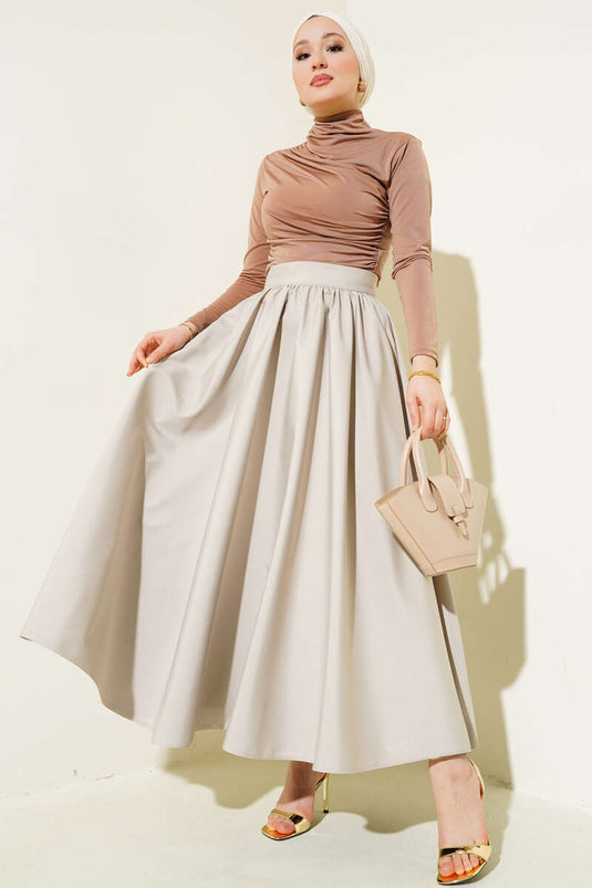 Flared Taffeta Skirt Stone