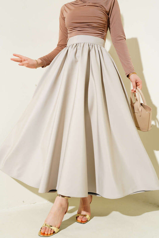 Jupe évasée en taffetas pierre