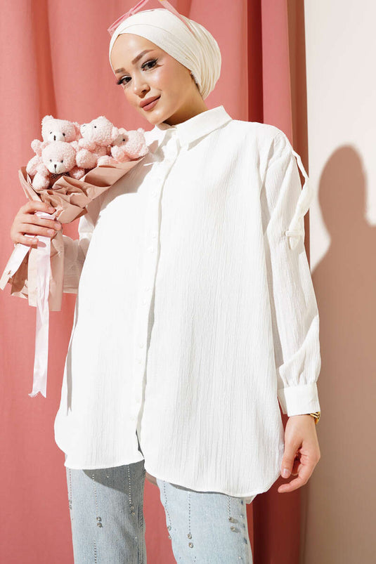 Shirt with Epaulette Sleeves in Ecru