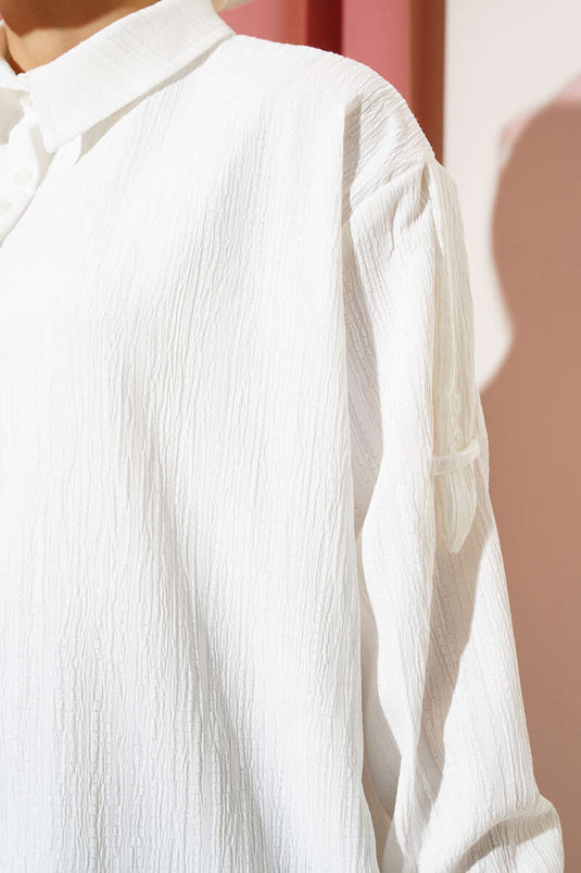 Shirt with Epaulette Sleeves in Ecru