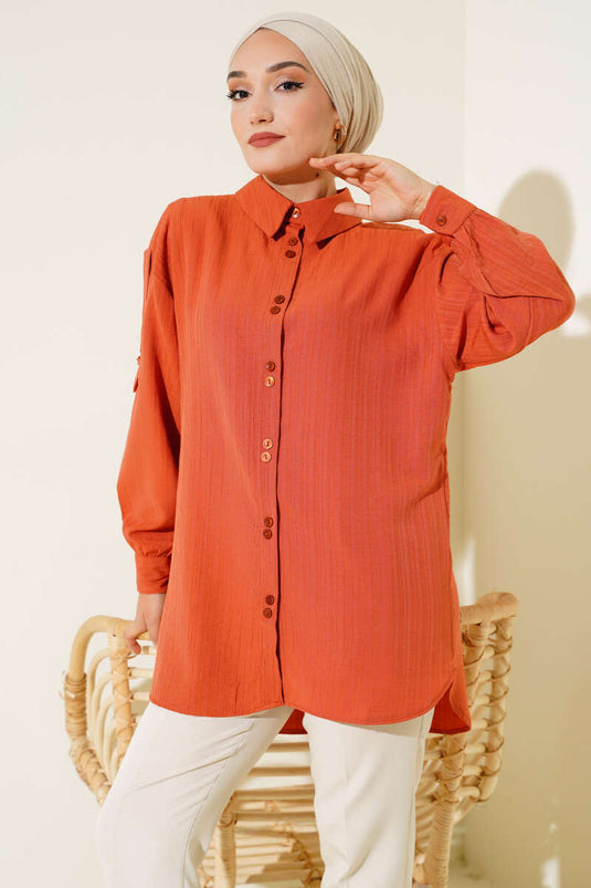 Overhemd met kol en epauletten in baksteenkleur