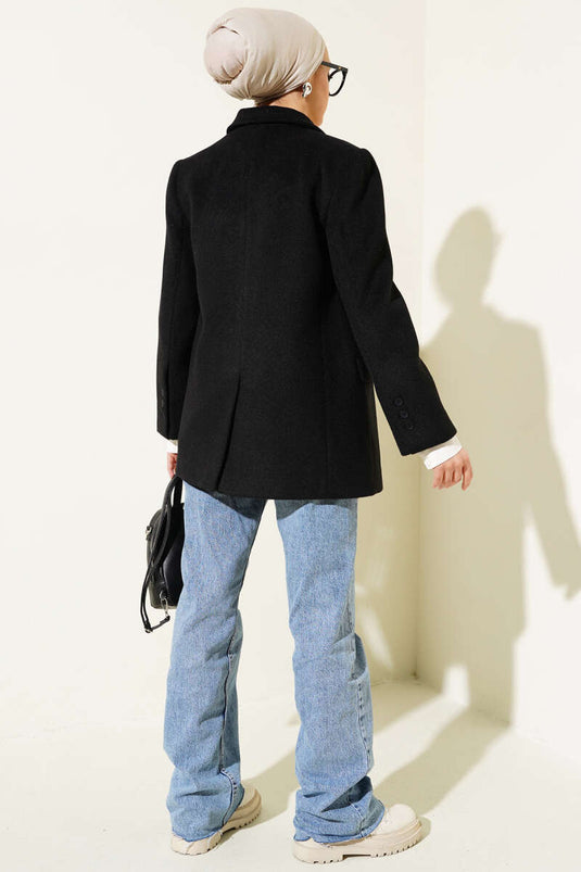 Manteau estampé avec broderie à manches noir