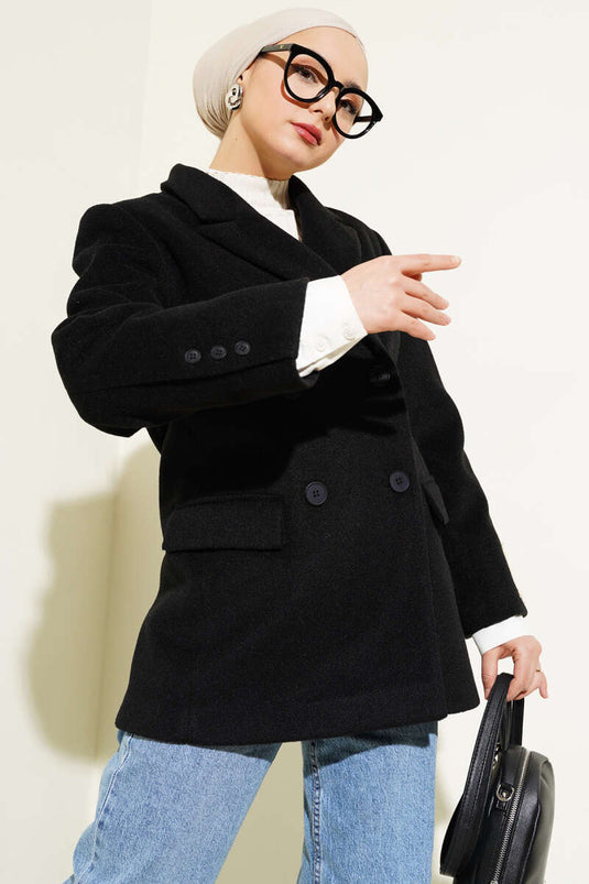 Manteau estampé avec broderie à manches noir