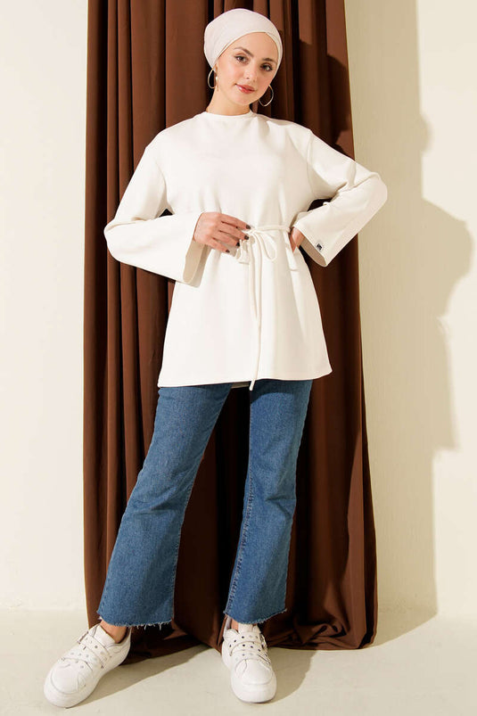 Tunic with Arm Patch, Rope Belt, Ecru