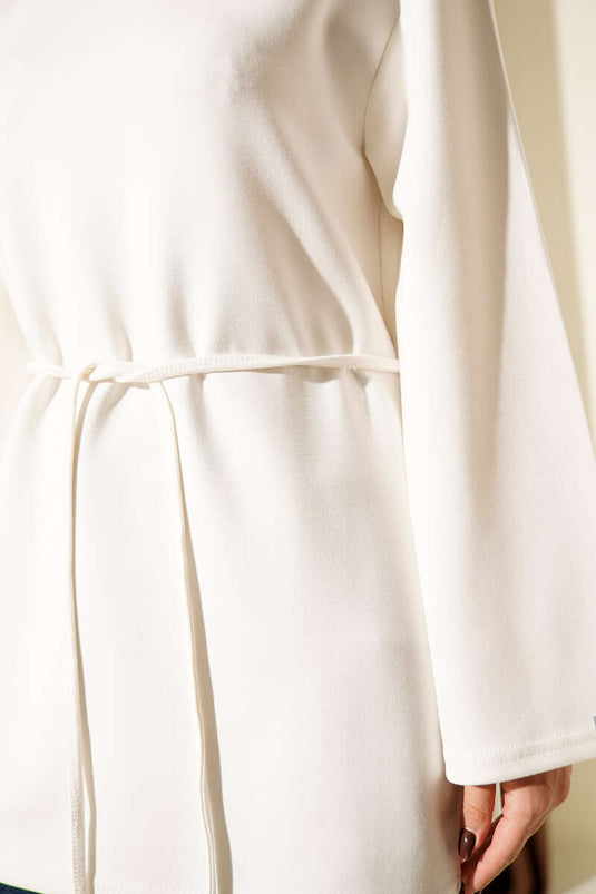 Tuniek met Kolarm en Koordceintuur Ecru