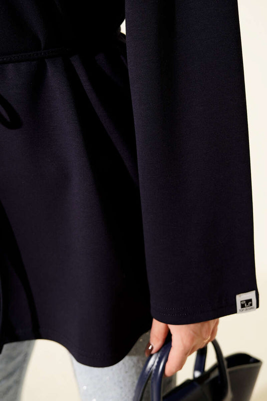 Sleeve Emblem Loisha Tunic with Rope Belt, Navy Blue