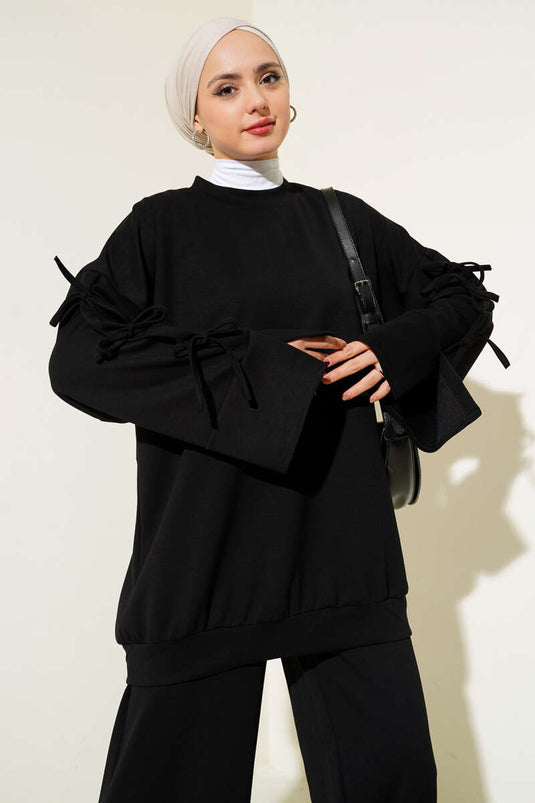 Kol Bağcık Detaylı İkili Takım Siyah