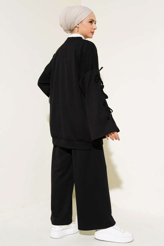 Kol Bağcık Detaylı İkili Takım Siyah