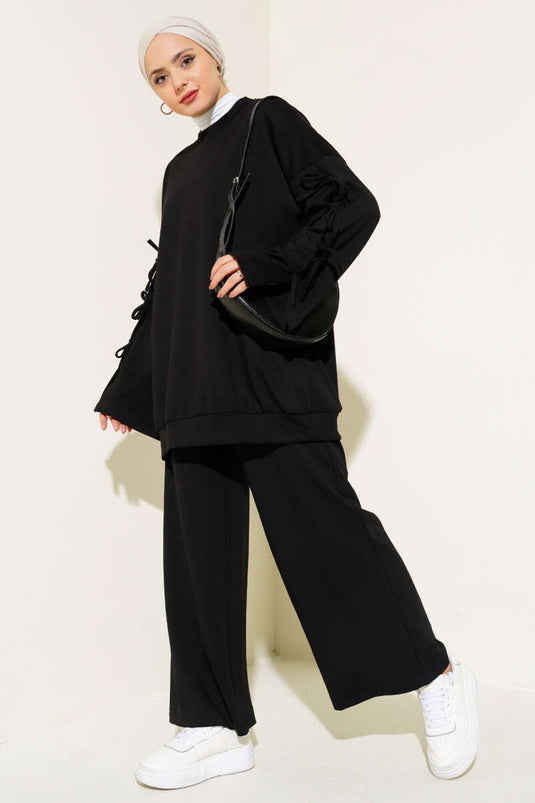 Kol Bağcık Detaylı İkili Takım Siyah