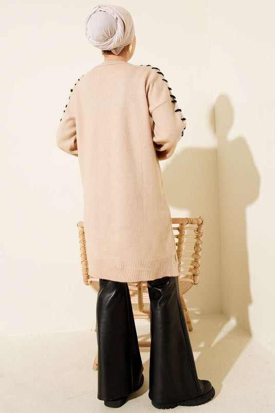 Kol Bağcık Detaylı Triko Tunik Latte