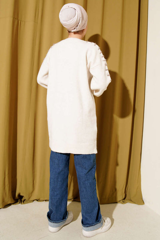 Knitted Tunic with Sleeve Lace Detail and Stone